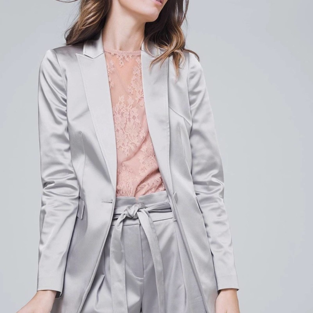 NEW White House Black Market silver satin blazer, 8